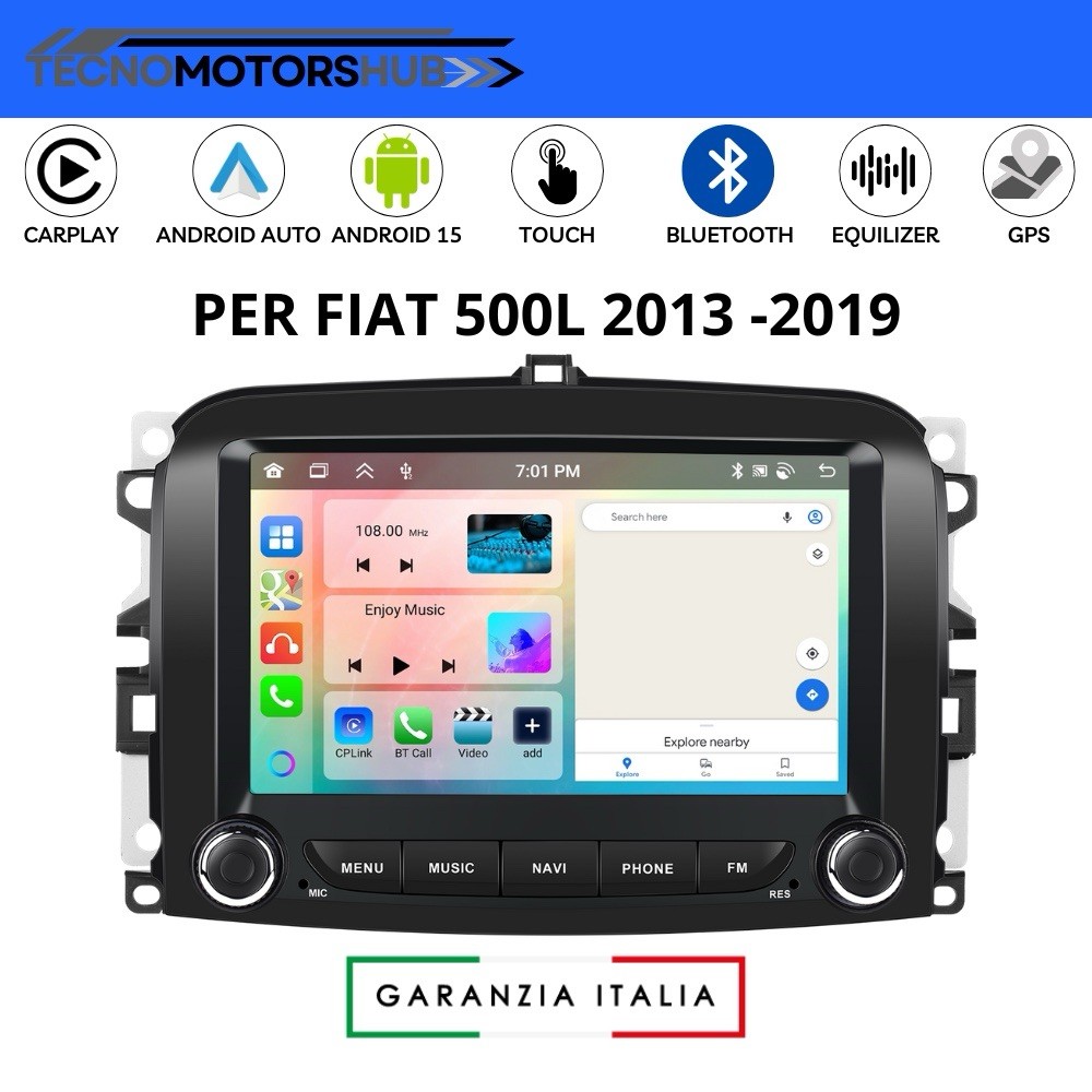 7” Android 15 Car Stereo for Fiat 500L 2013-2019 Navigator CarPlay 4+64GB Wi-Fi