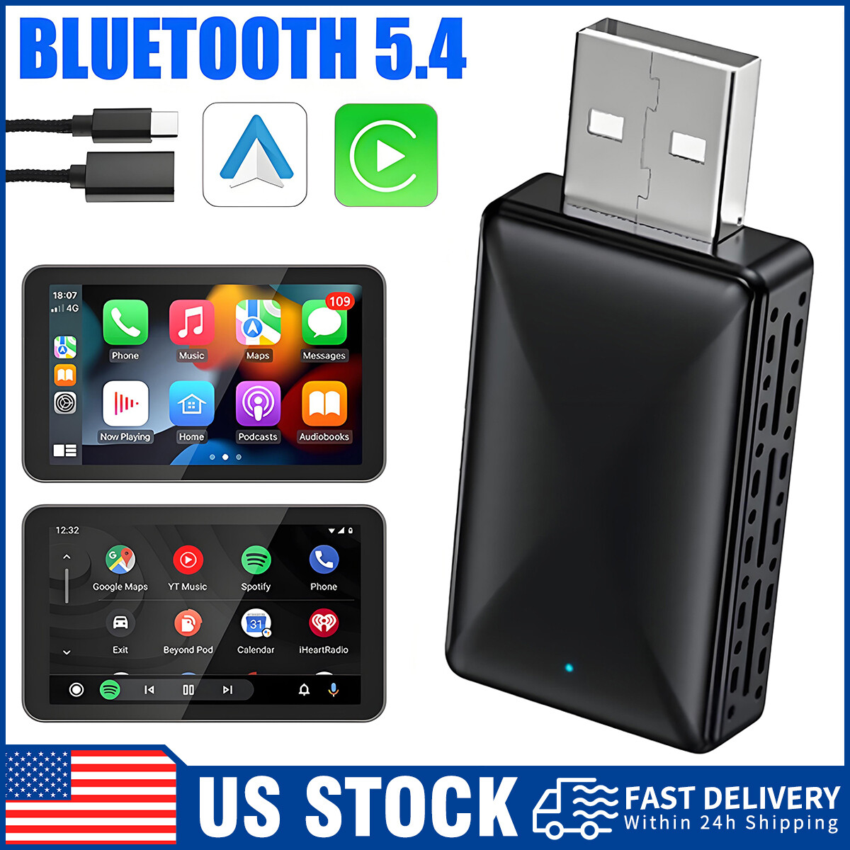 Wireless Carplay Adapter Android Auto Adapter USB Car Dongle Connect Box 2-in-1