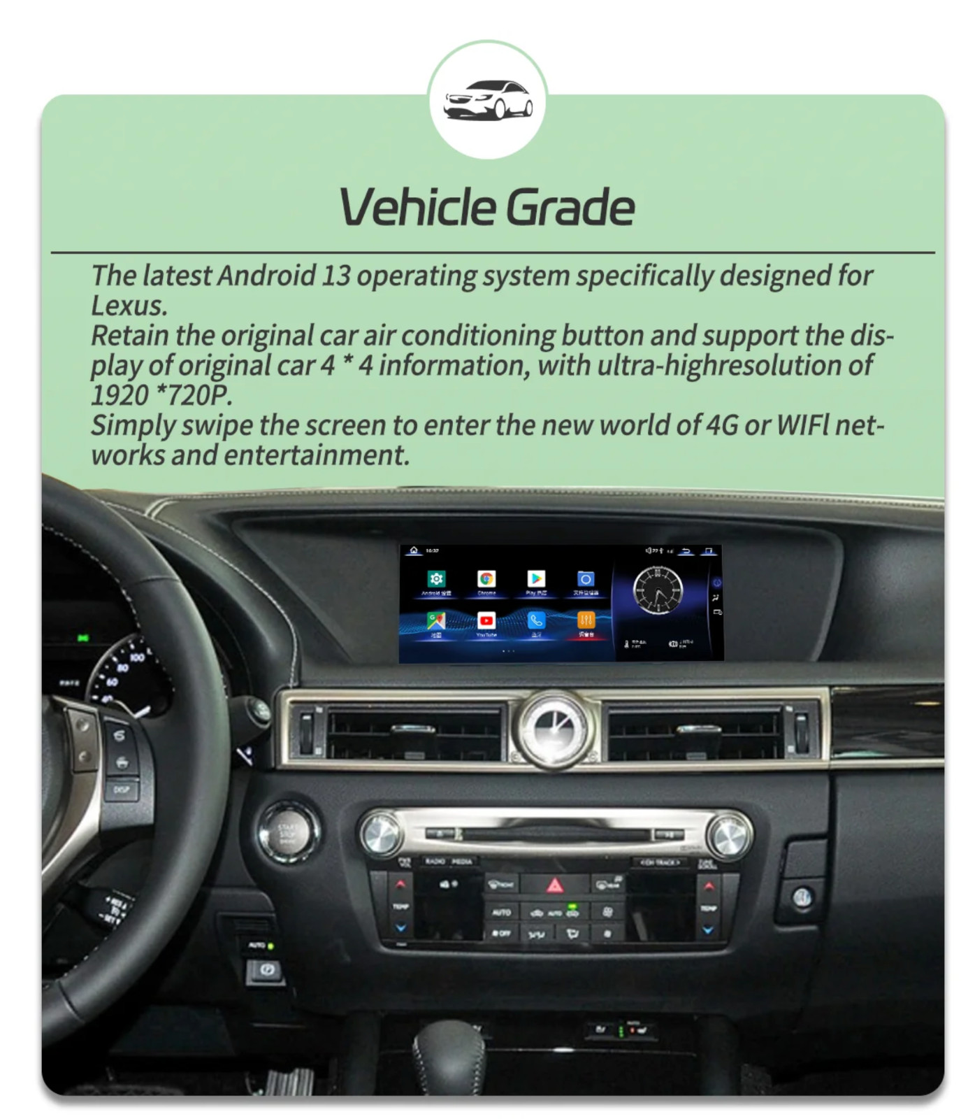 Lexus GS 2014-2017 Carplay/Android 13 GPS Radio Multimedia Player Navi Wireless