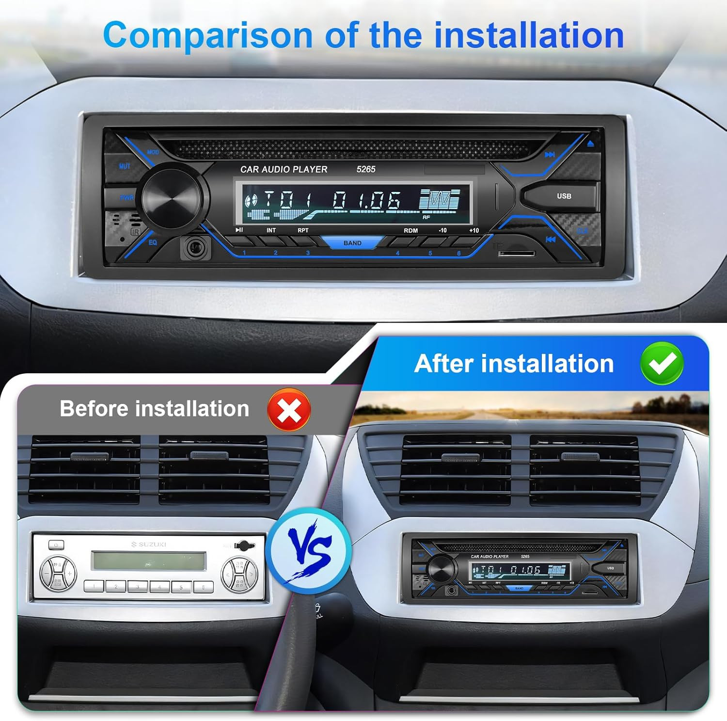 Single 1Din Bluetooth Car Stereo with CD DVD Player AM/FM Radio SD Card Playback