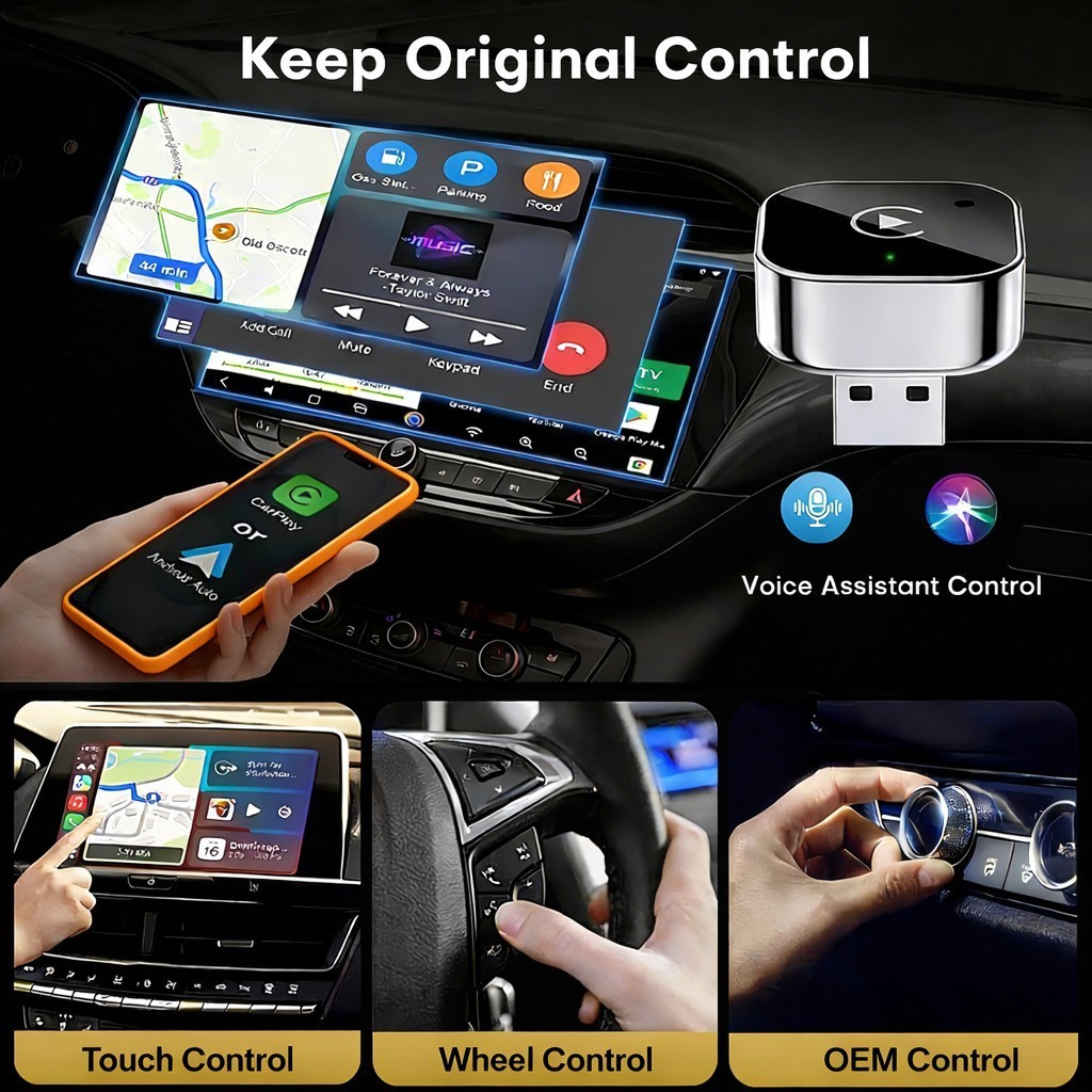 USB Wireless CarPlay Adapter for Apple iPhone & Android Auto Dongle Plug＆Play US
