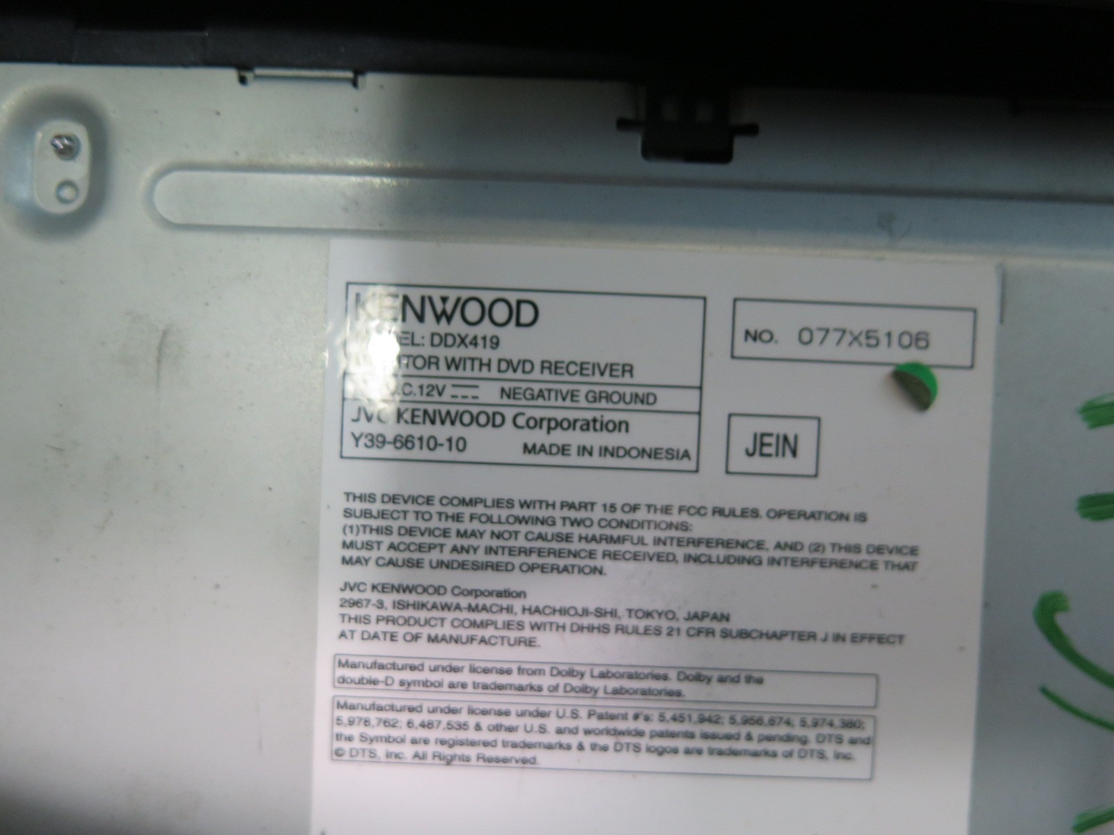 KENWOOD DDX419 2-DIN CD DVD RADIO PLAYER RECEIVER