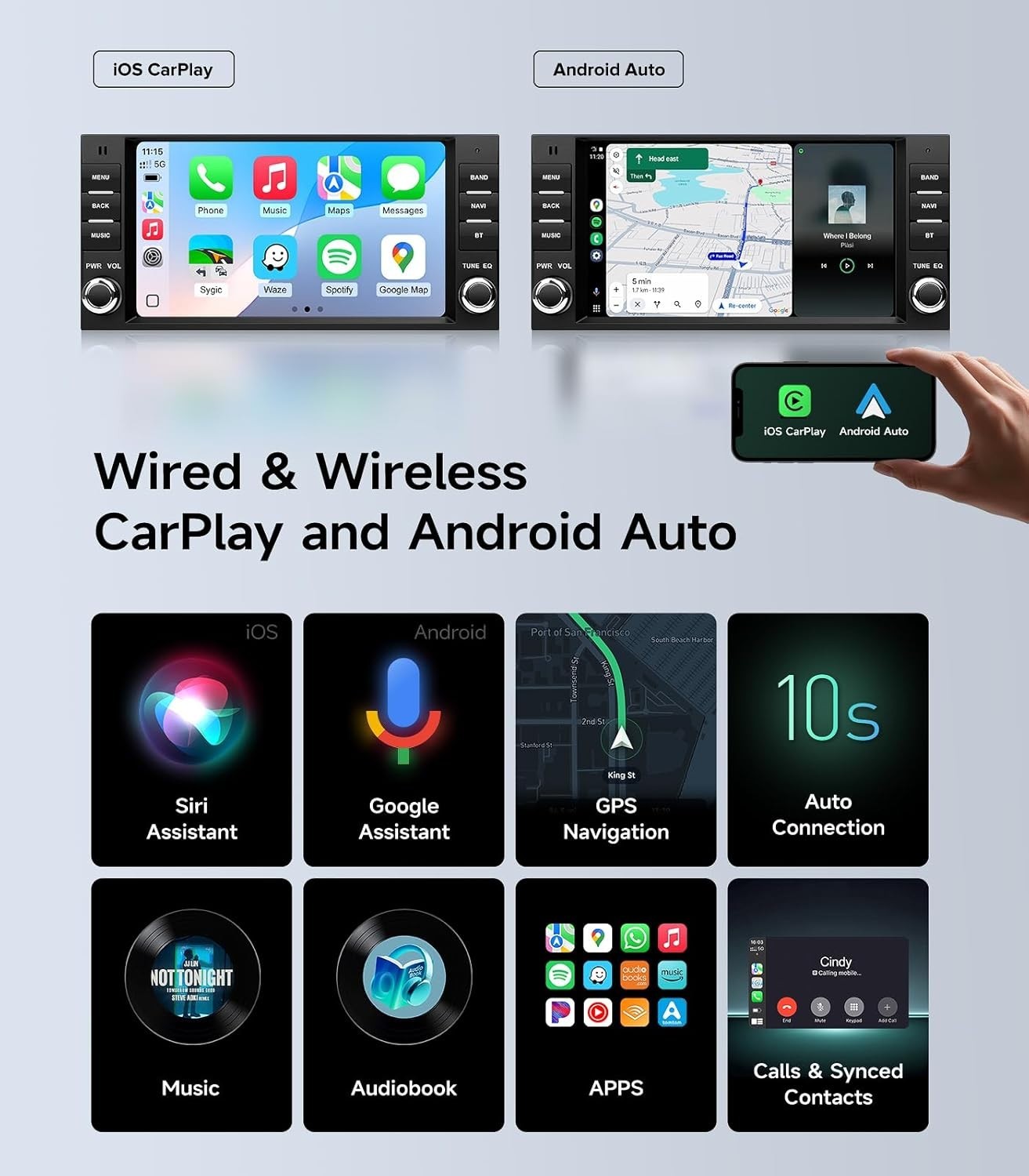 7 Dual Knob Car Radio Stereo FOR Jeep/Dodge/Chrysler WLCarPlay/Wired Android Au