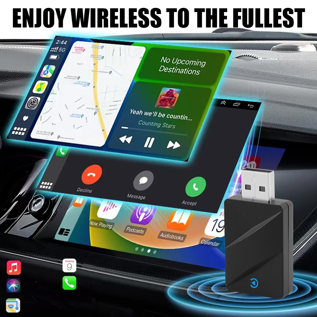 USB Auto Wireless CarPlay Adapter For iPhone Apple Wireless Dongle Plug ＆ Play @