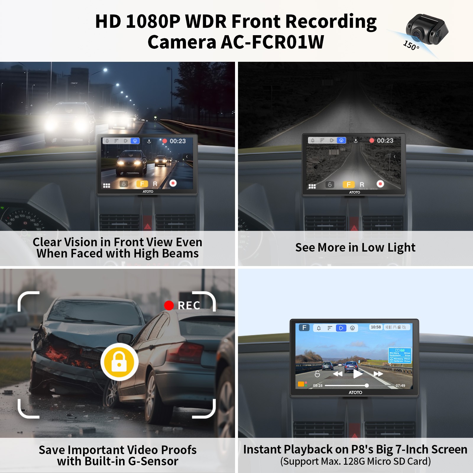 ATOTO P5 7” QLED Portable Car Stereo Wireless CarPlay Android Auto Dash Cam SWC