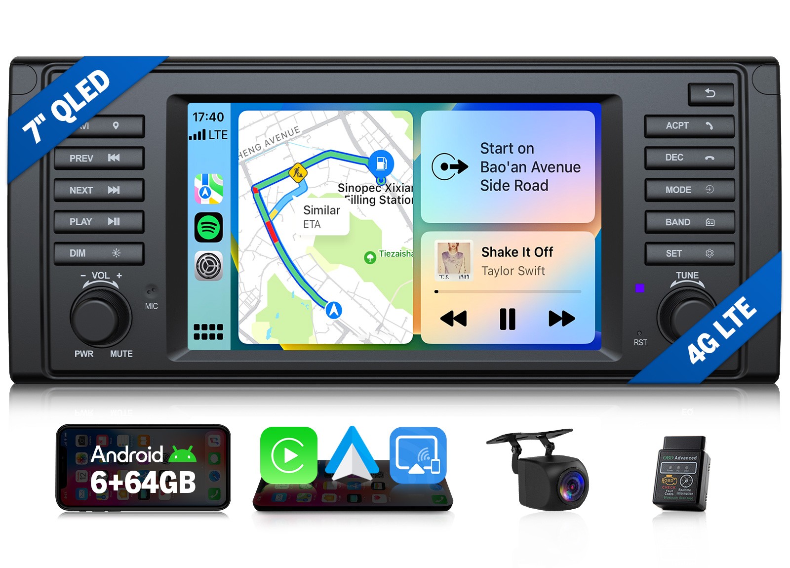 7″Android QLED 6+64 for BMW E39 530i 528i M5 Car Stereo Radio CarPlay GPS WiFi 6