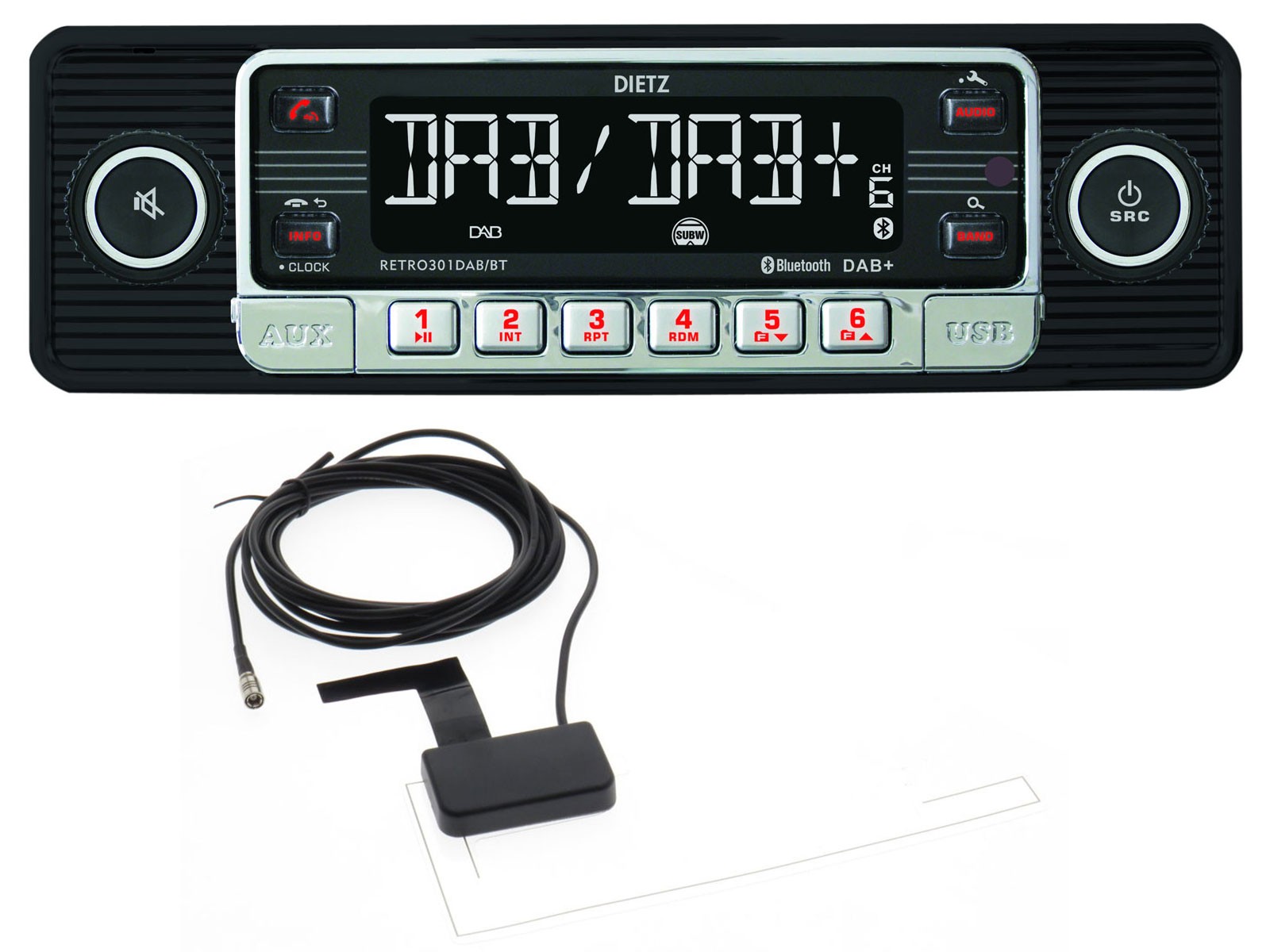 Dietz RETRO301DAB/BT-ANT MP3 Car Stereo DAB Bluetooth USB AUX-IN inc DAB Antenna