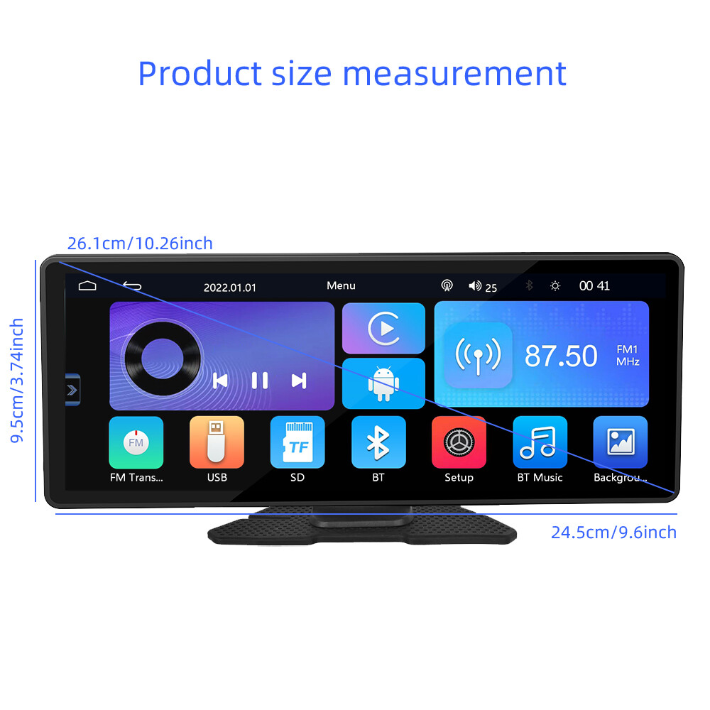 10.26″ Portable Touch Screen Bluetooth Car Stereo Wireless IOS CarPlay/Android