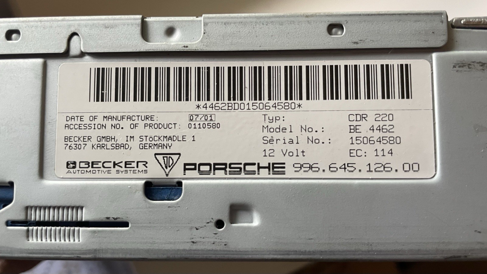 1997-2001 Porsche 911 Boxster Radio Stereo CDR220 CDR-220 99664512600 OEM Used
