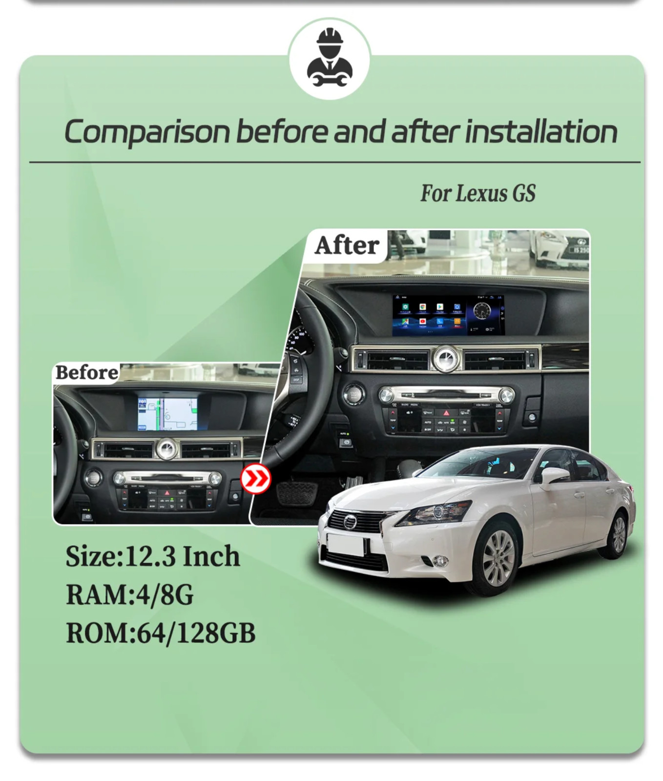 Lexus GS 2014-2017 Carplay/Android 13 GPS Radio Multimedia Player Navi Wireless