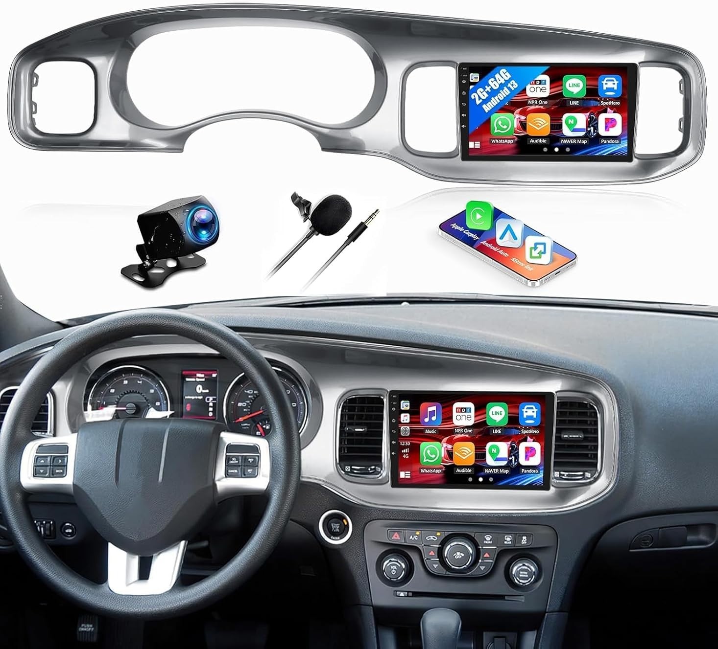 2G+64G Android Car Radio Stereo for 11′-14′ Dodge Charger, CarPlay/Android Auto