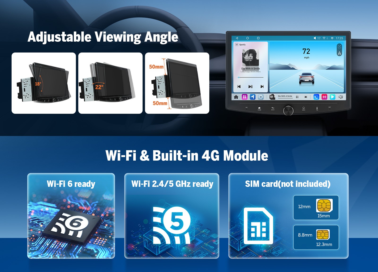 10.1″ Double 2 DIN Car Stereo QLED Wireless CarPlay Android Auto GPS RDS WiFi 6