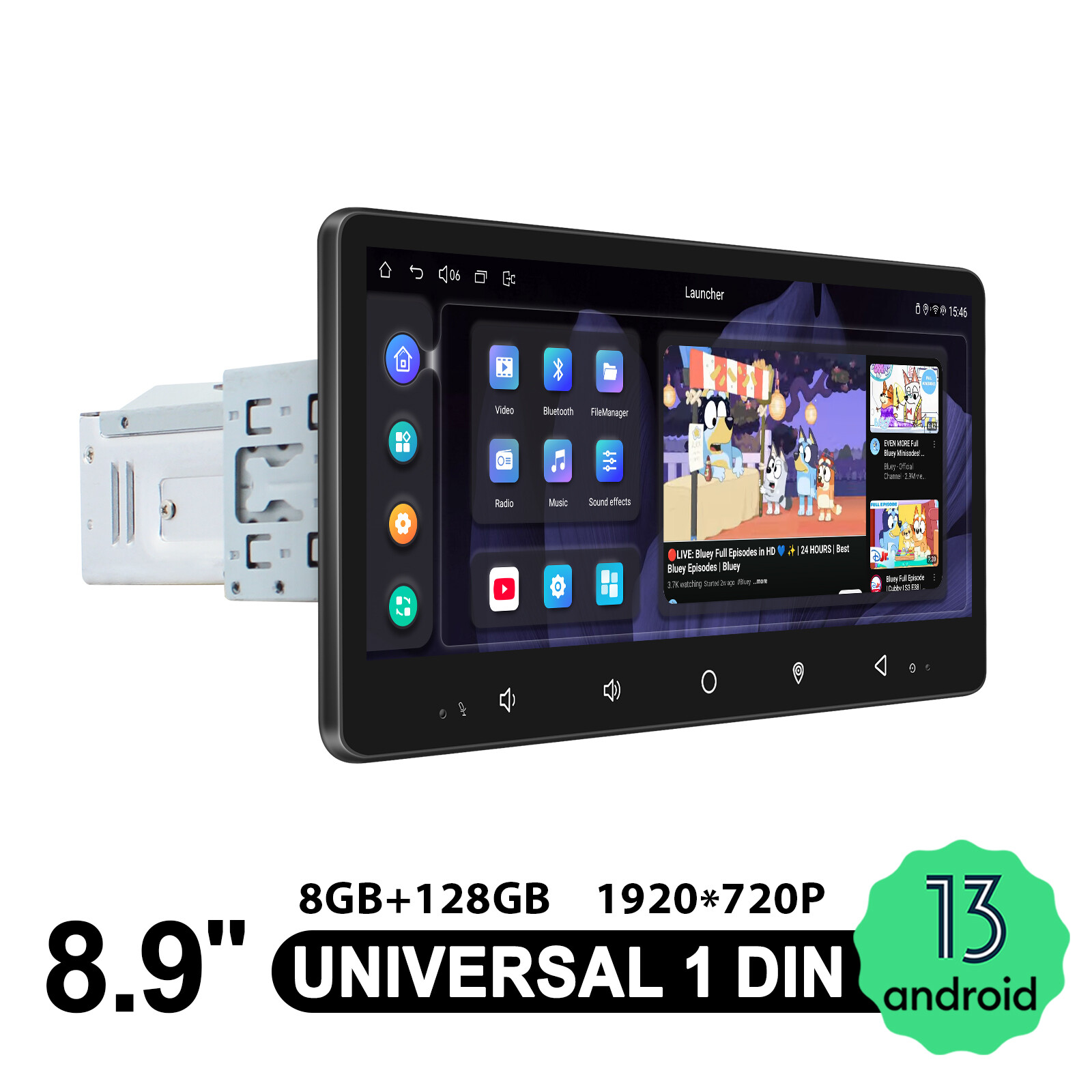 8+128GB Single Din Android Radio 8.9 Detachable Screen with SUB Output CarPlay