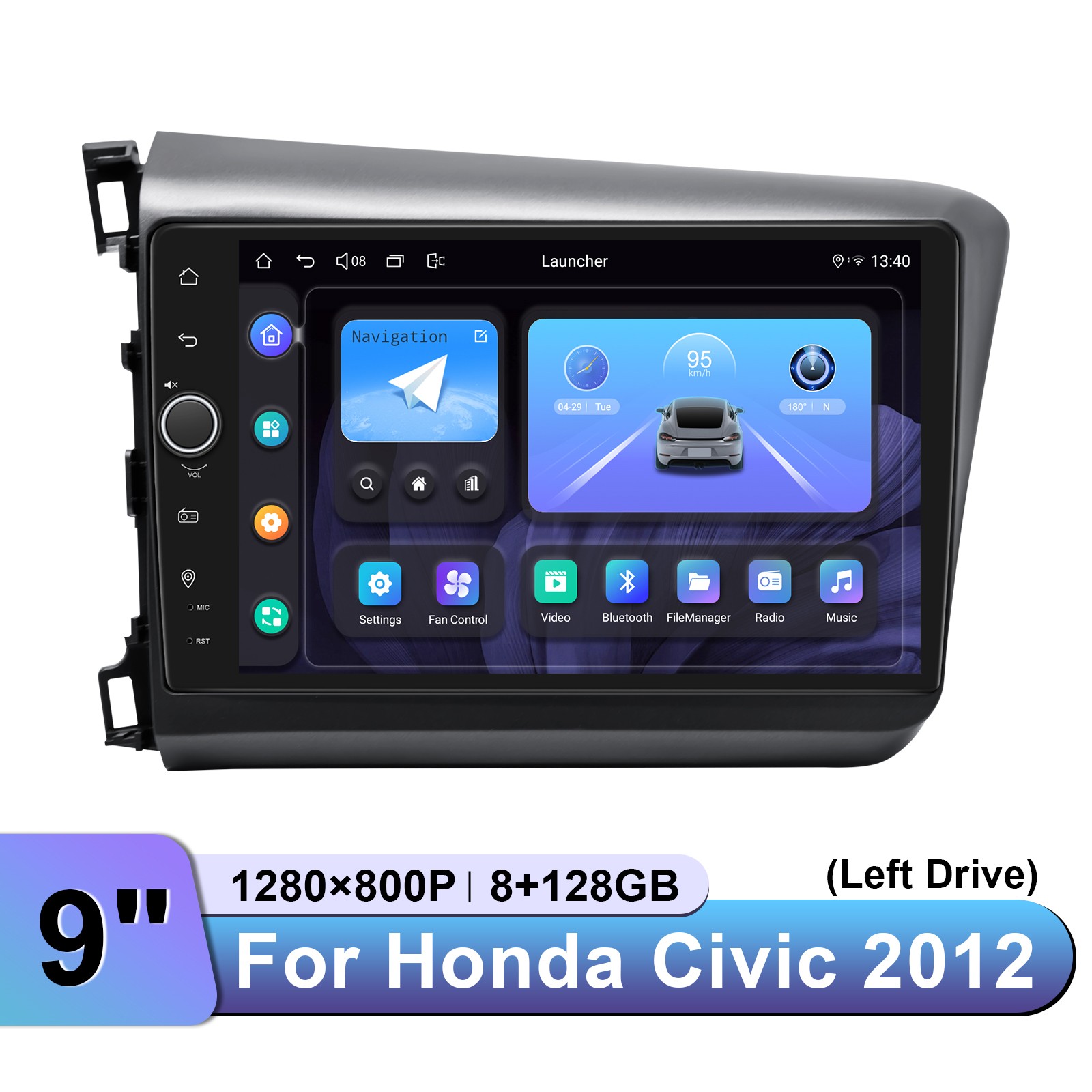 8+128GB 9 inch Android Auto CarPlay Car Stereo Plug & Play for Honda Civic 2012