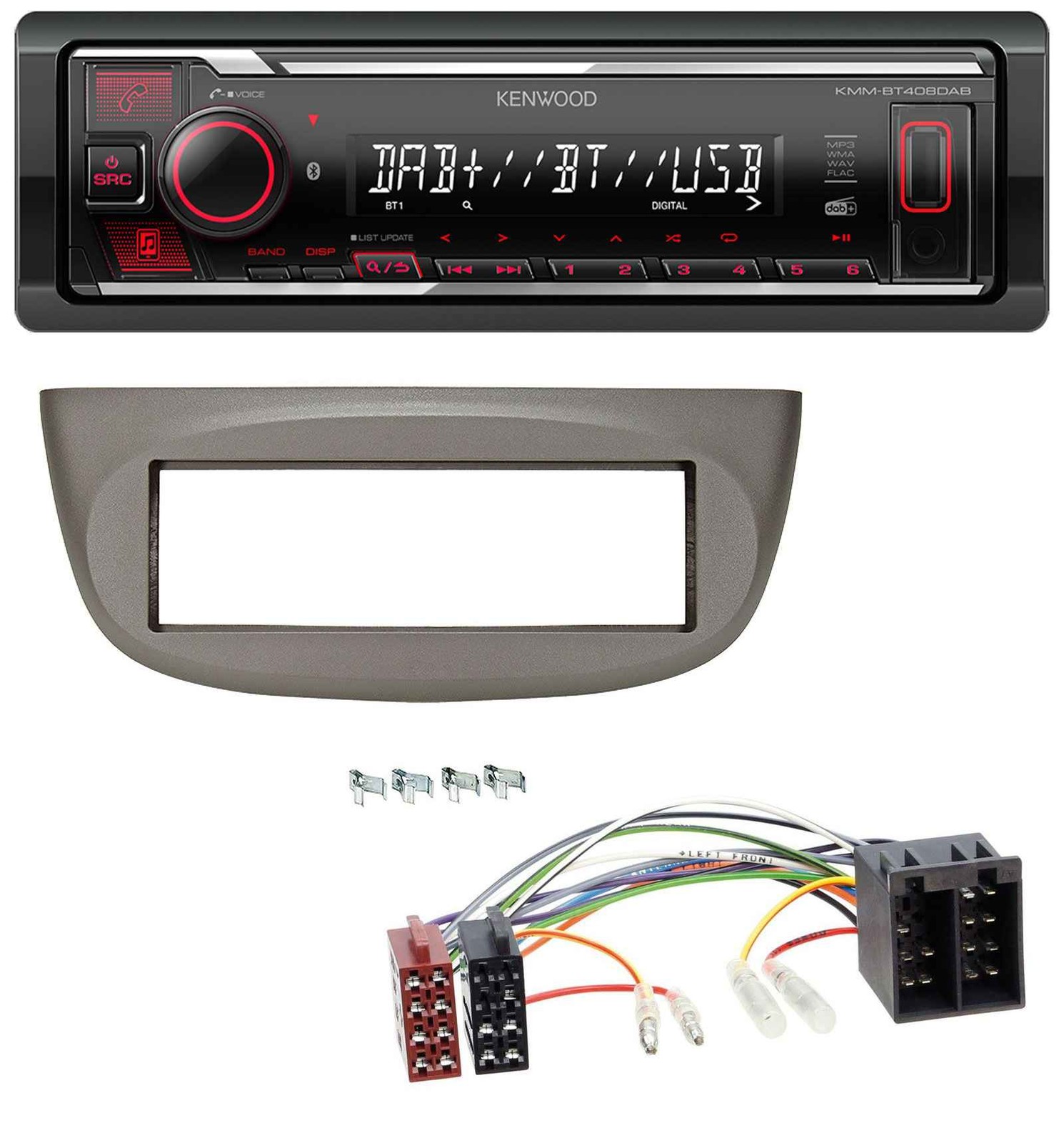 Kenwood MP3 Bluetooth USB DAB Car Stereo for Renault Twingo 07-12 Beige Grey