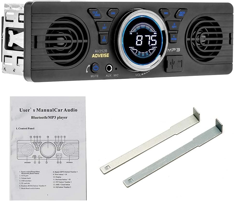 Compact AV252 Bluetooth Car Radio with Built-in Speaker & Multi-Device Support