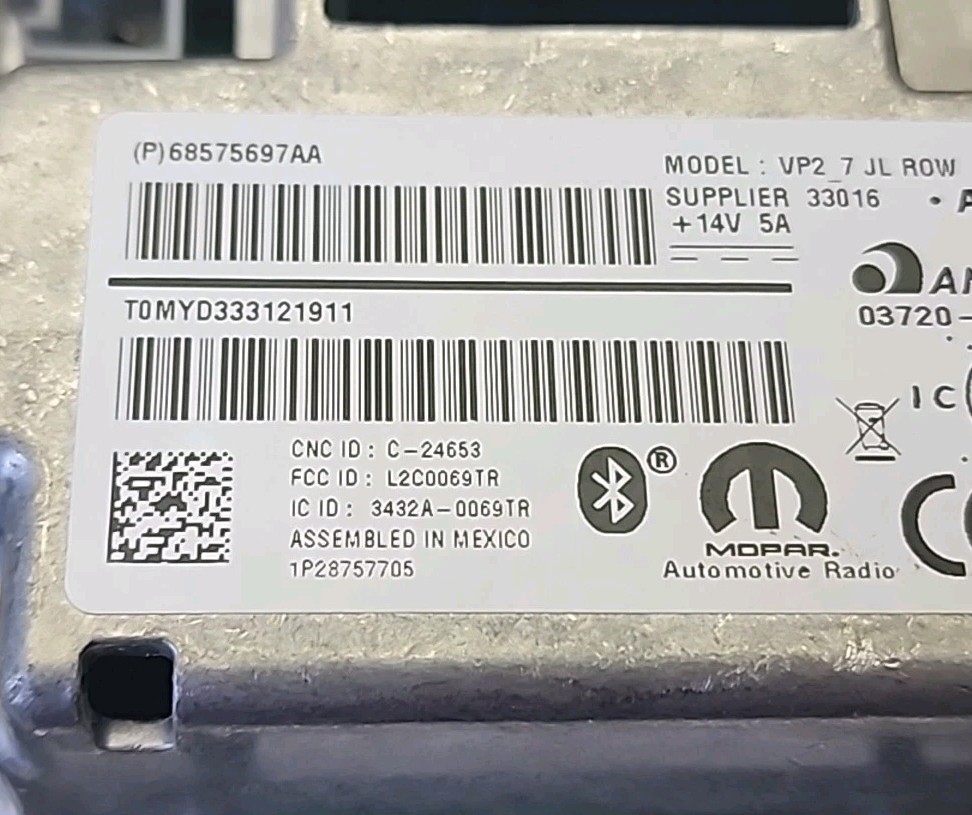 ​OEM Jeep Wrangler Gladiator 7″ Touchscreen Radio Uconnect VP2 68575697AA Aptiv