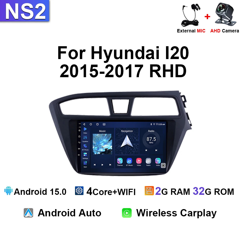 For HYUNDAI i20 RHD 2015-2017 GPS Navi Carplay 9″ Android15 Car Radio Multimedia