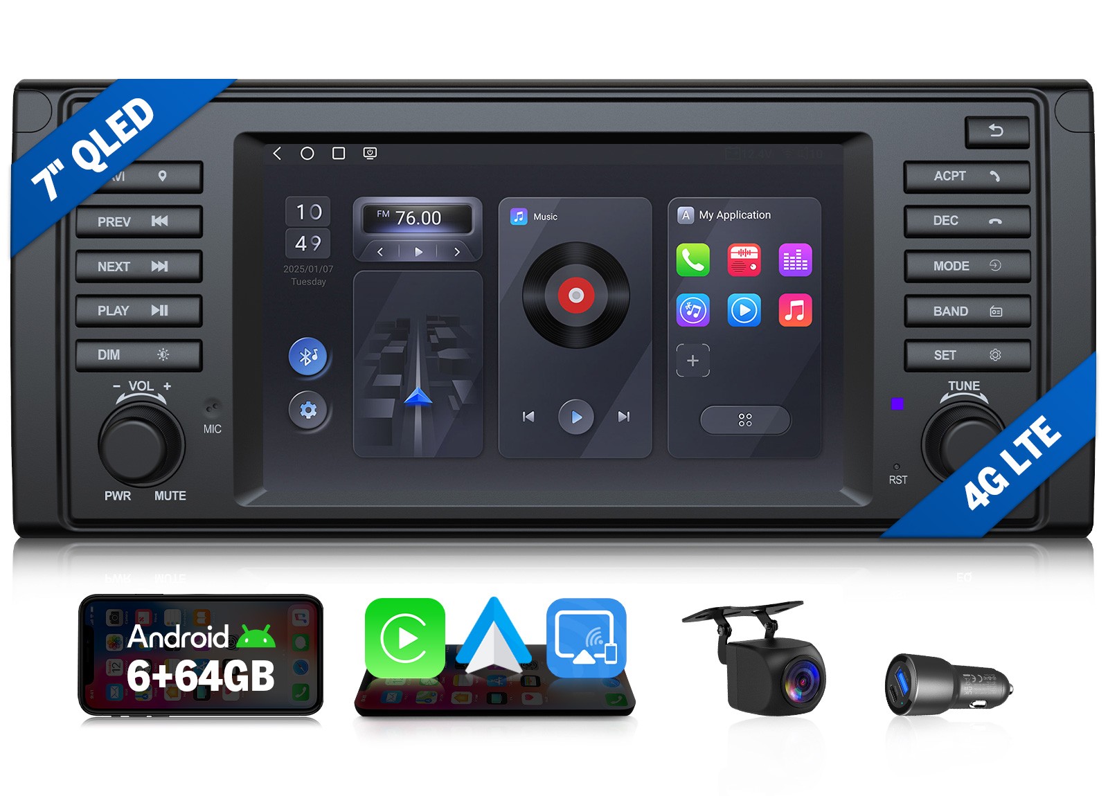 For BMW E39 530i 540i 1995‑2003 Car Stereo 7″ QLED 6+64 Wireless CarPlay Android
