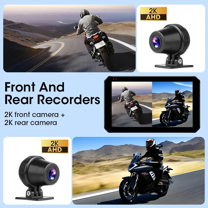5.5″ Motorcycle DVR 2K Dual Camera GPS Navigation Wireless Carplay Android Auto