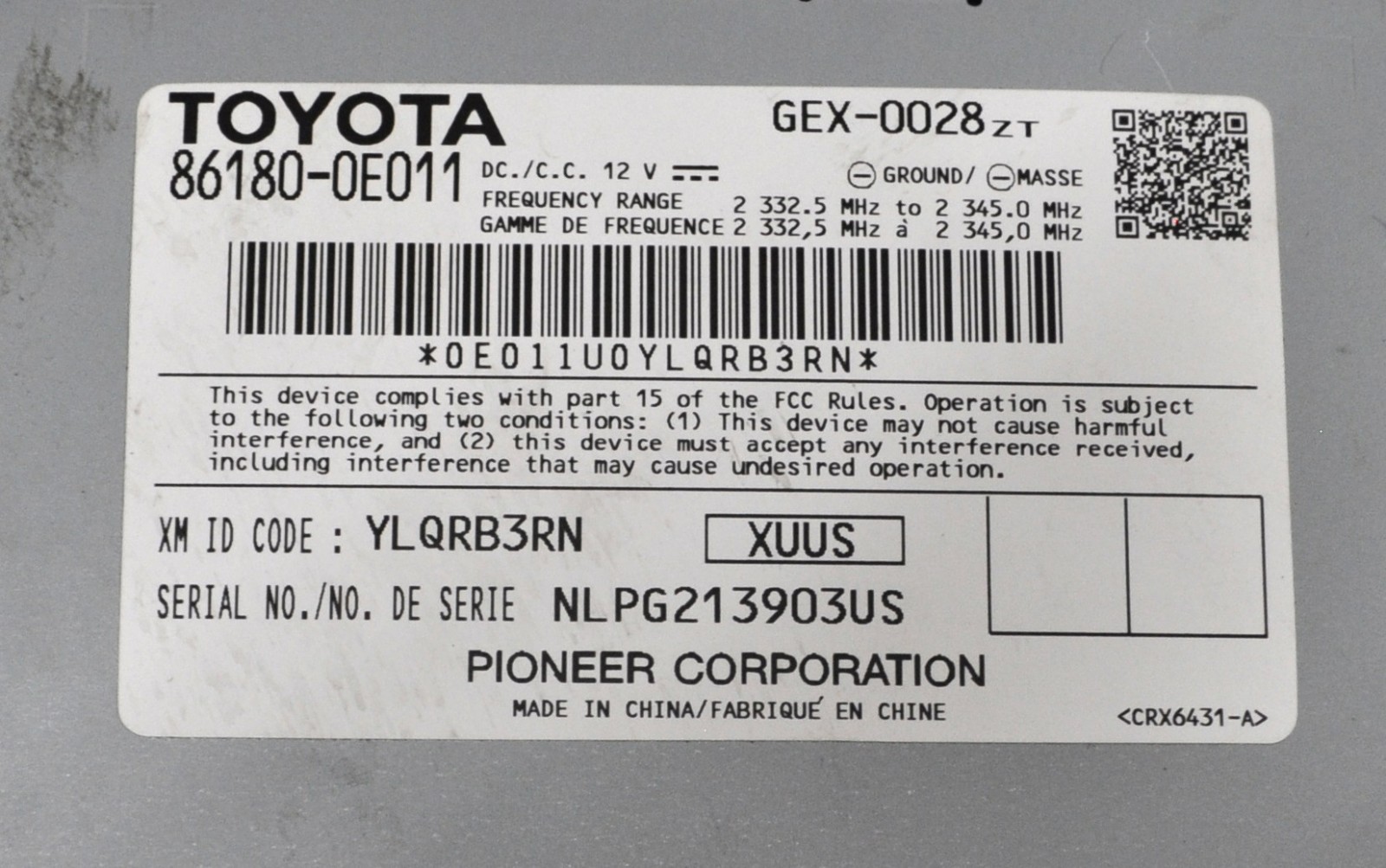 TOYOTA 86180-0E011 Stero Component Tuner Unit GEX-0028zt