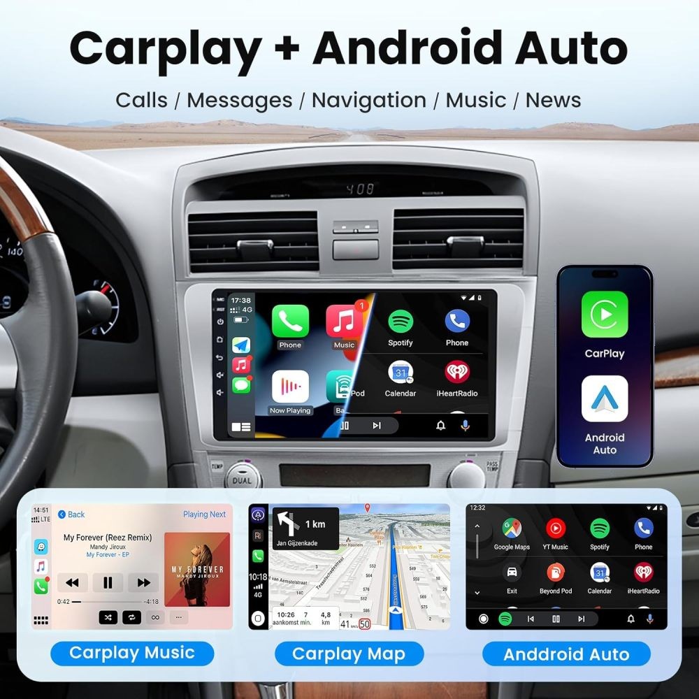 9 Inch For TOYOTA CAMRY 2007-2011 Apple Carplay Android 15 Car Stereo Radio SWC