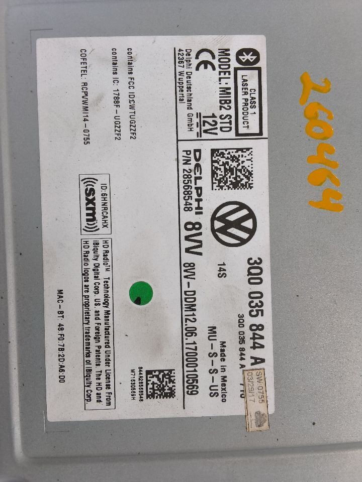 2018-2019 Volkswagen Atlas Radio Receiver Glove Box Mounted ID 3Q0035878B