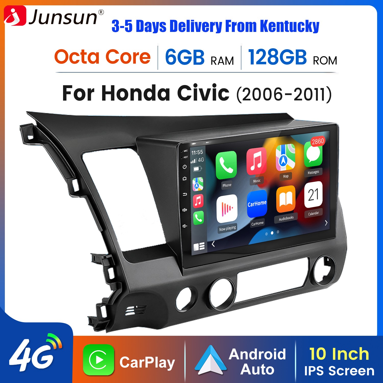 For Honda Civic 06-2011 8Core 6+128G Android15 Carplay Car Stereo Radio GPS Navi