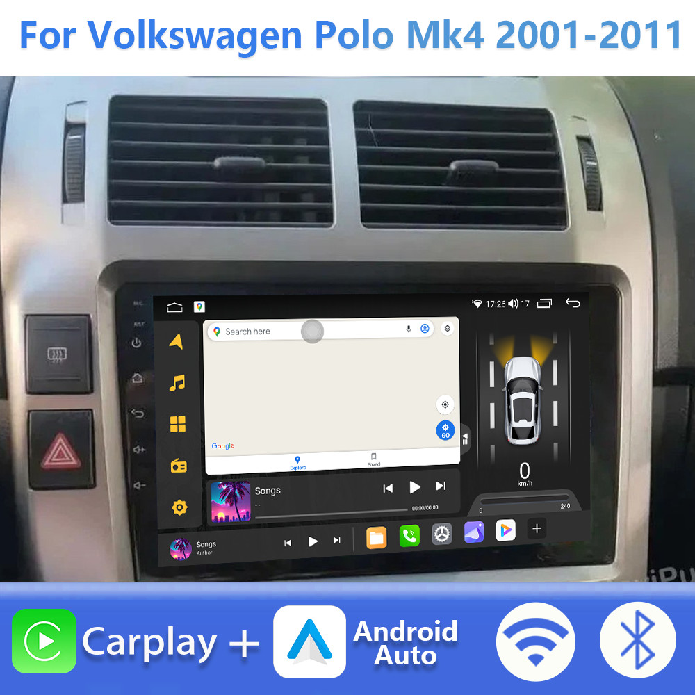 For Volkswagen Polo Mk4 2001-2011 Multimedia Video Player Stereo Radio CarPlay