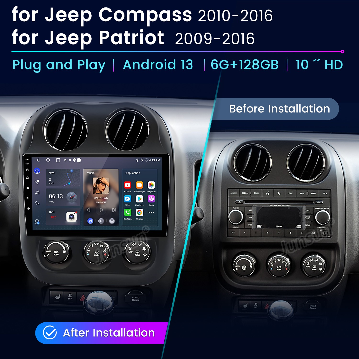 For Jeep Patriot Compass 09-16 Car Radio GPS Navi 8Core 6+128G Carplay Android15