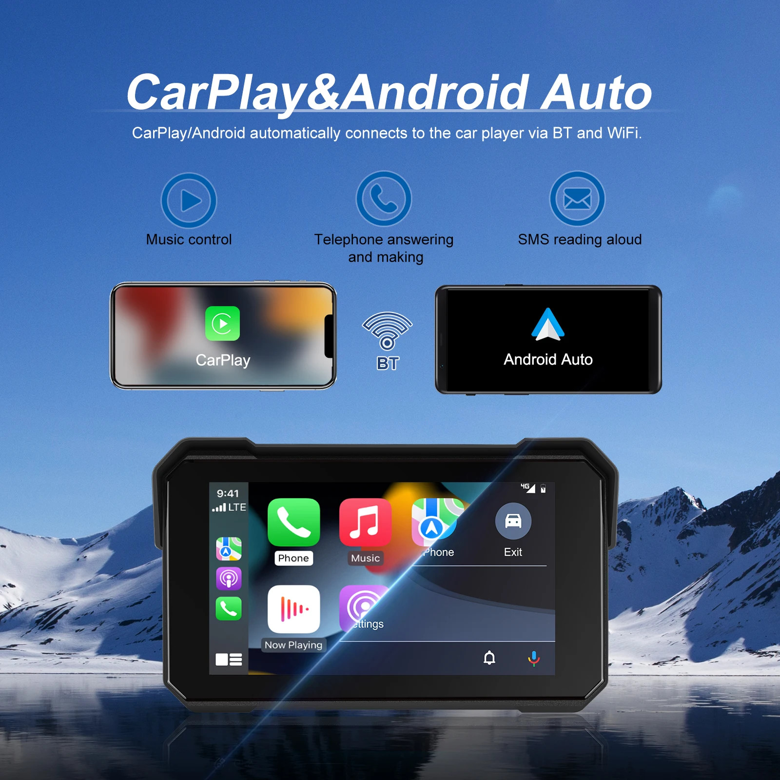 Podofo 5 ” IPS Screen Wireless Carplay Monitor for Motorcycle GPS Navigation…