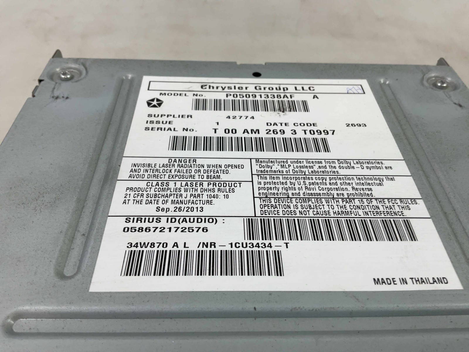 Jeep JK Wrangler OEM RHB Touchscreen Radio 05091338AF 2014 173459