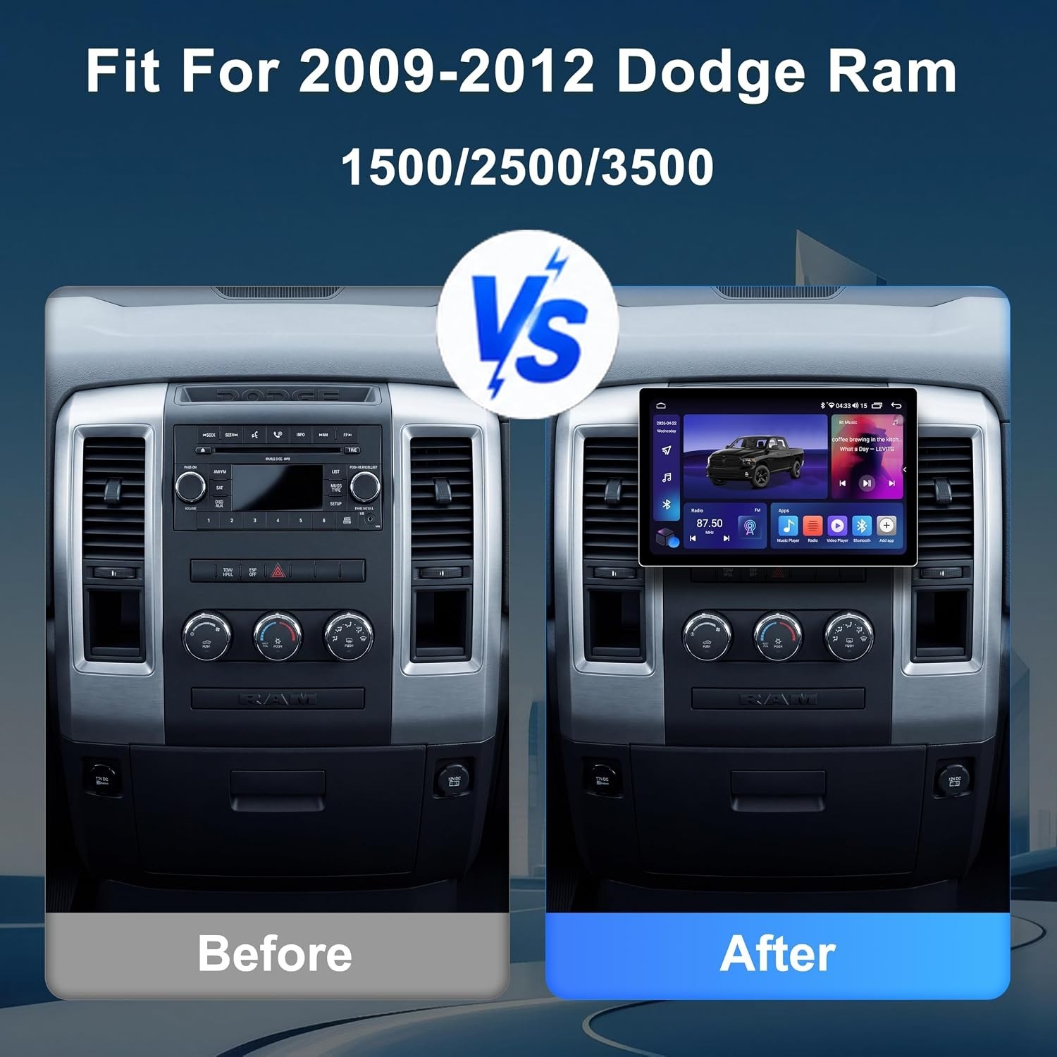 11.5 Inch 8 Core 4GB+64GB Car Radio Stereo Dodge RAM 1500/2500/3500 2009 4811