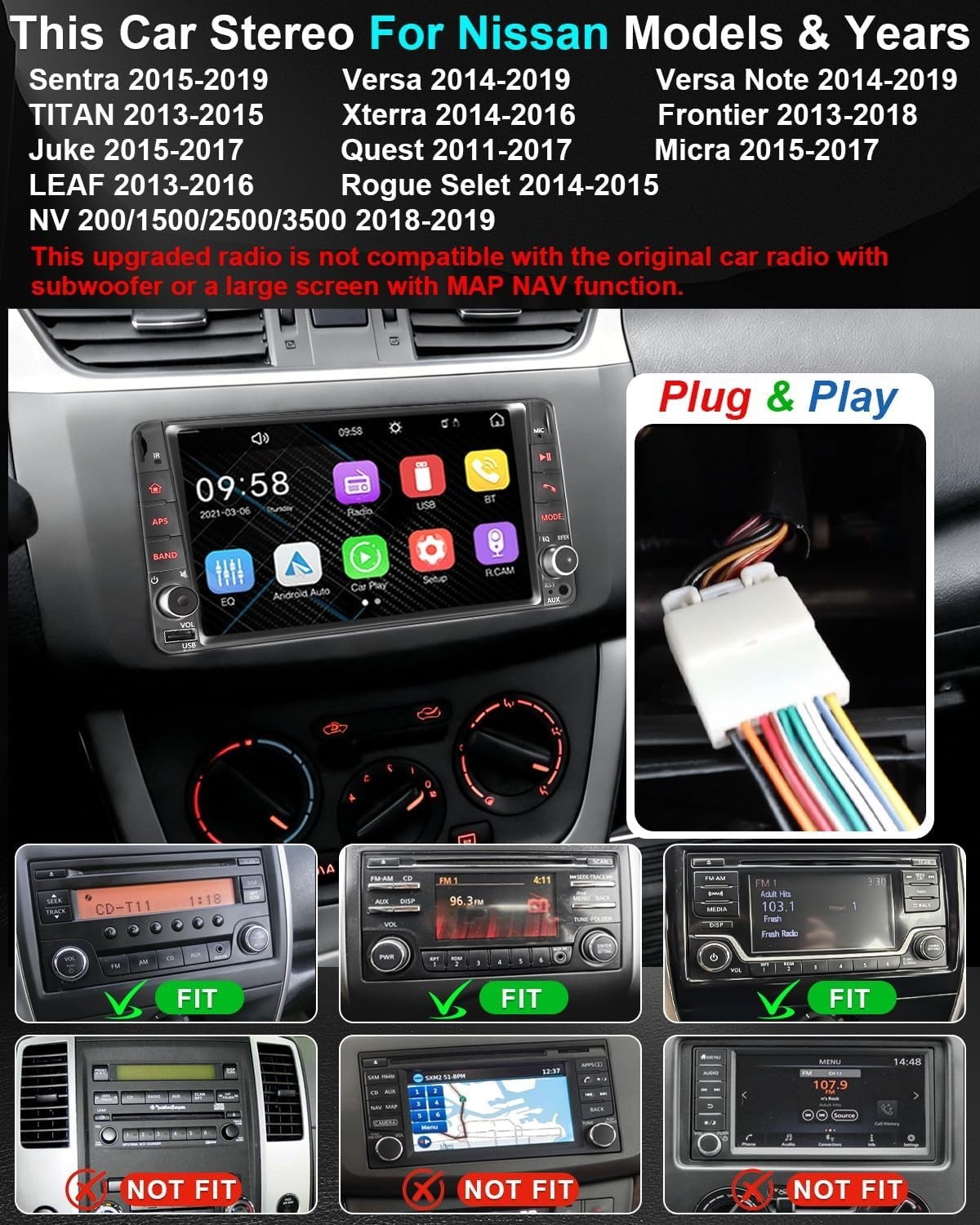 Plug & Play Car Radio Stereo for Nissan Rogue Selet 2014-2015/Sentra xx186