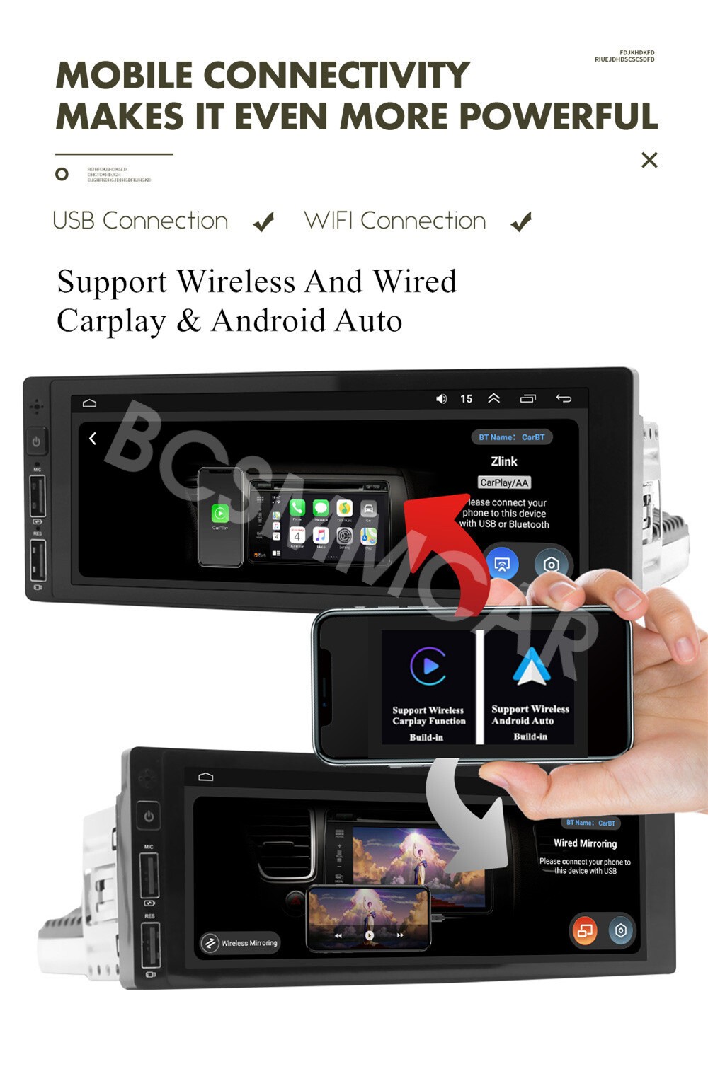 Car MP5 Player Touch Screen Head Unit BT For Carplay For 1997-2001 Jeep Cherokee
