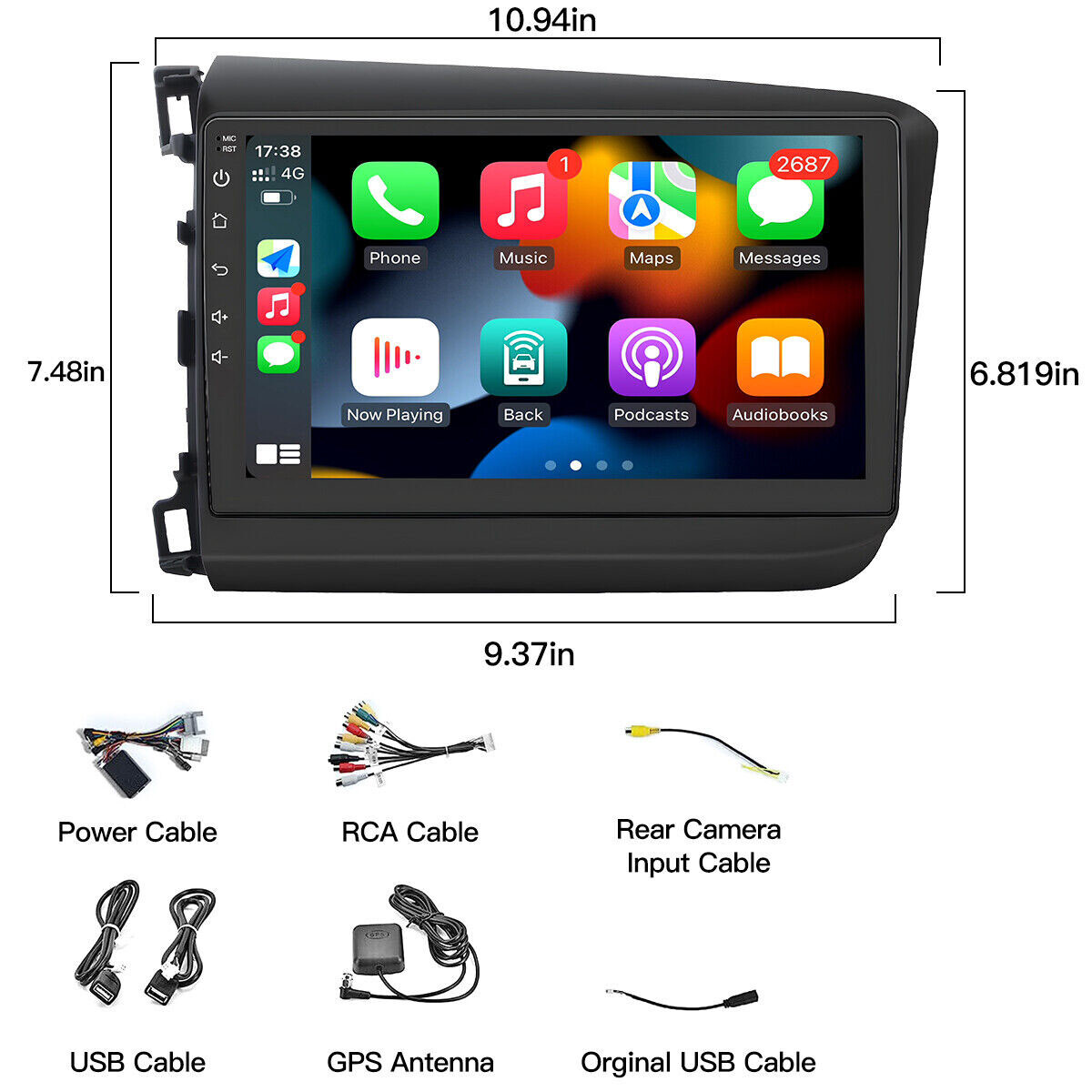 For Honda Civic 2012-2015 Apple CarPlay Android Auto Car Radio Stereo GPS Navi