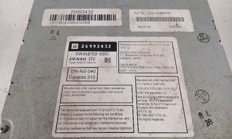 08-11 Cadillac DTS Radio Option U3R ID 25801678 Bose Navigation