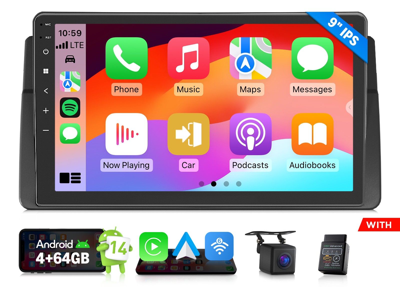 9″Android Auto 4+64 Car Stereo Wireless CarPlay HD Display for BMW E46 330i 325i