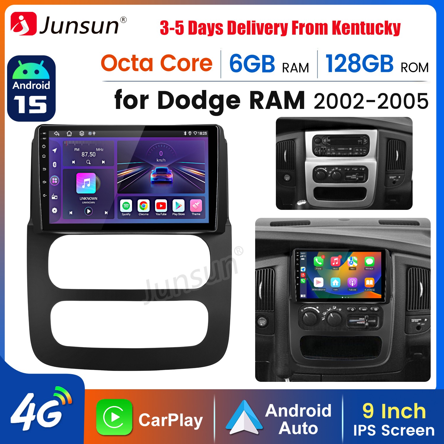 Carplay 6+128G Android 15 Car Stereo Radio GPS Navi WIFI For Dodge RAM 2002-2005