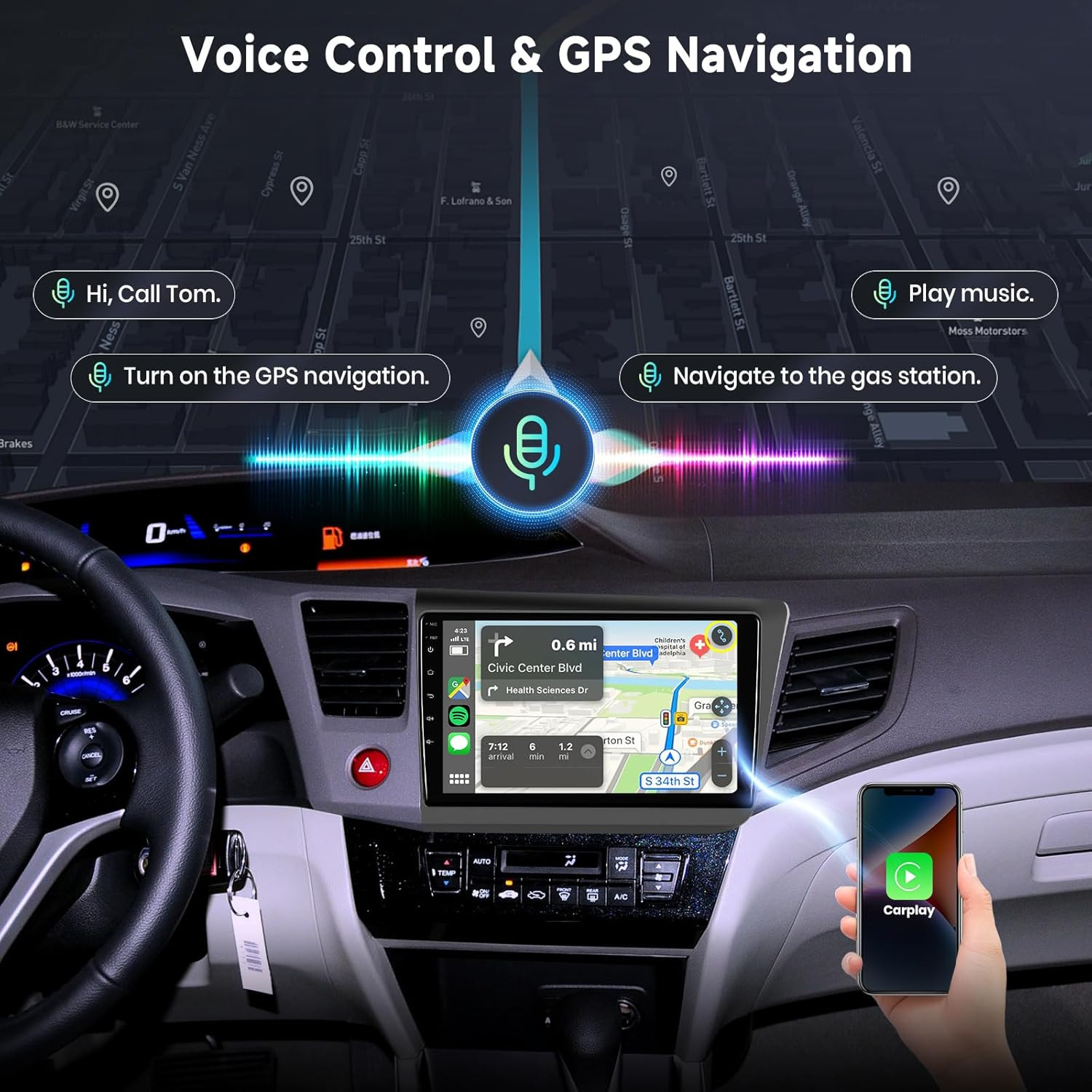 For 2012-2015 Honda Civic Android 14 Car Stereo Radio Apple Carplay GPS 8G+256GB