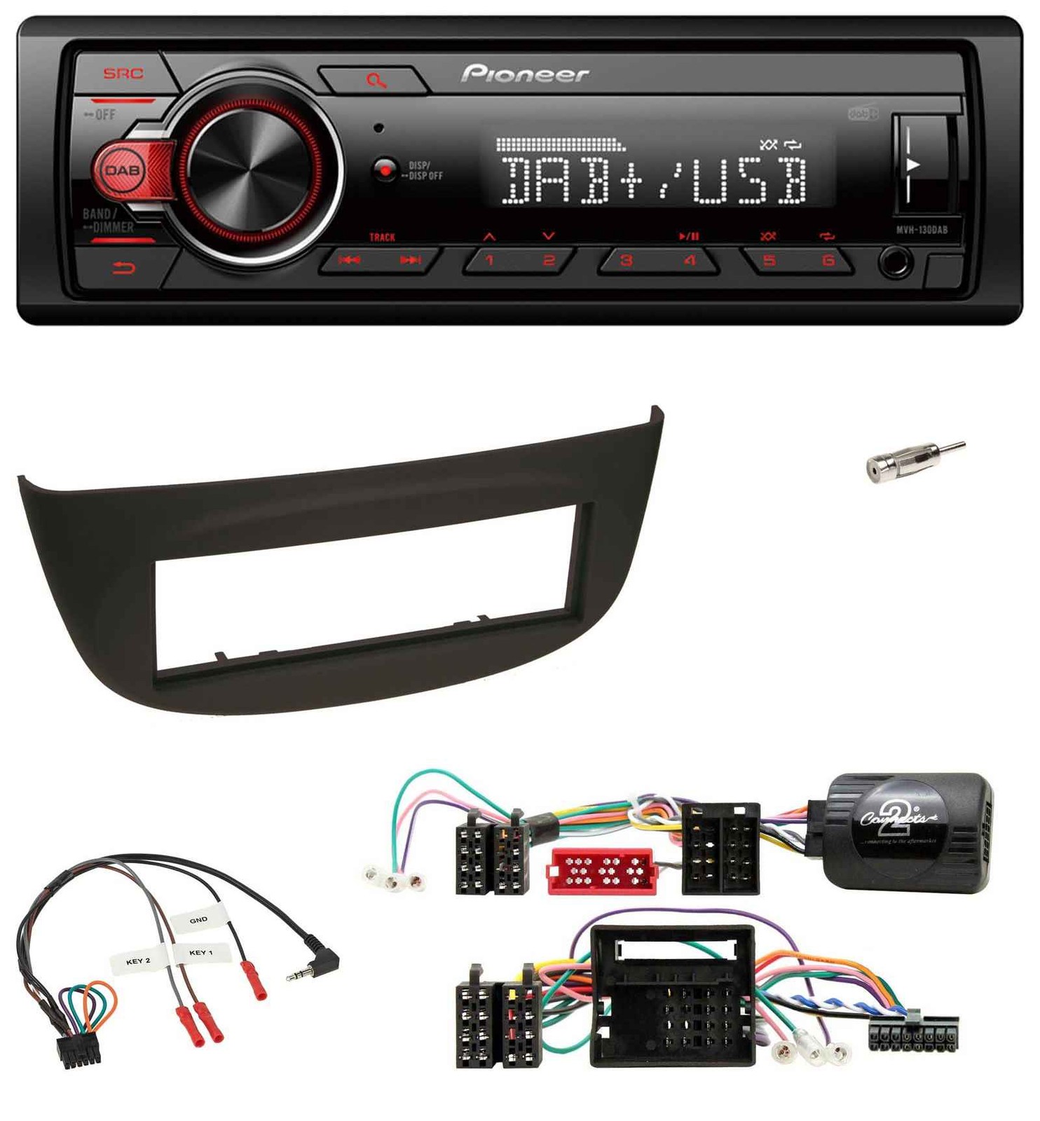 Pioneer MP3 1DIN DAB USB Steering Wheel Car Stereo for Renault Wind N 2009-2014 Black