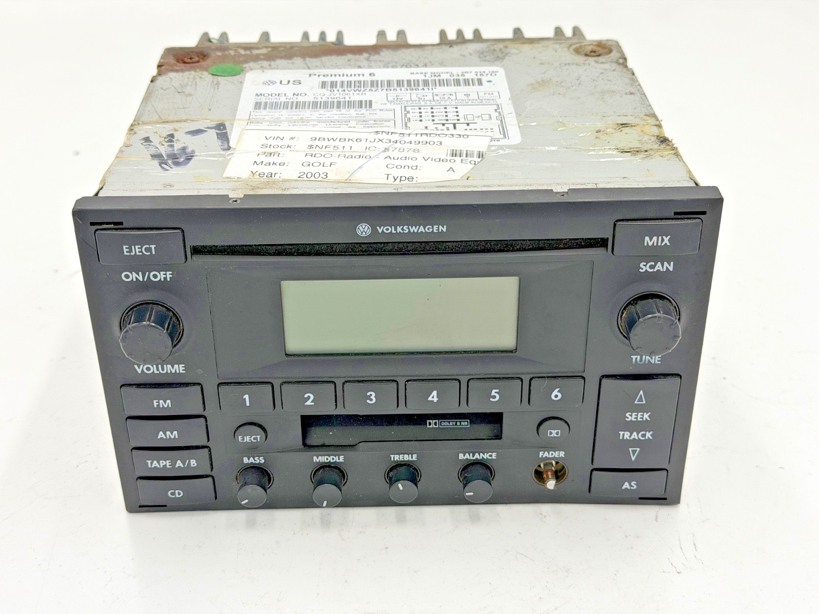 Radio VIN J 8th Digit Includes City Info, Fits 2003-2009 VW GOLF OEM