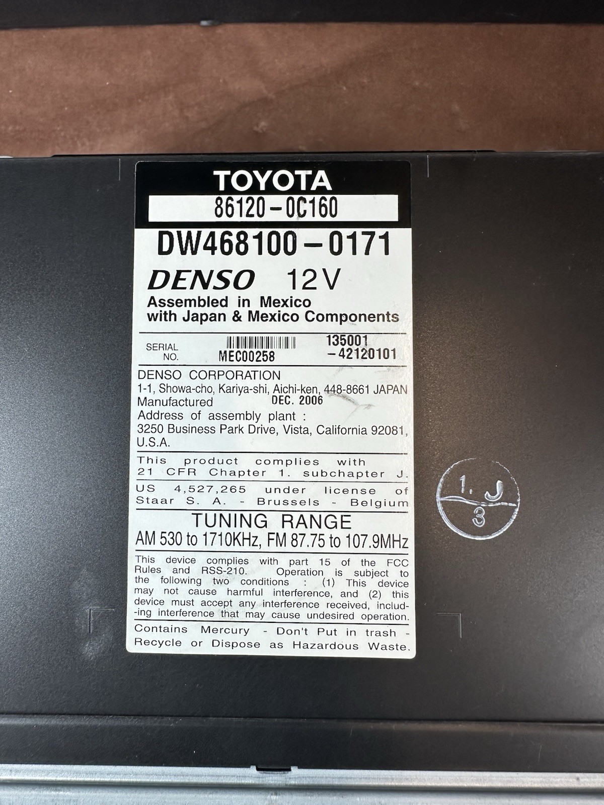 04-07 Toyota Tundra Sequoia AM FM JBL E7006 Navigation 86120-0C160 DW468100-0170