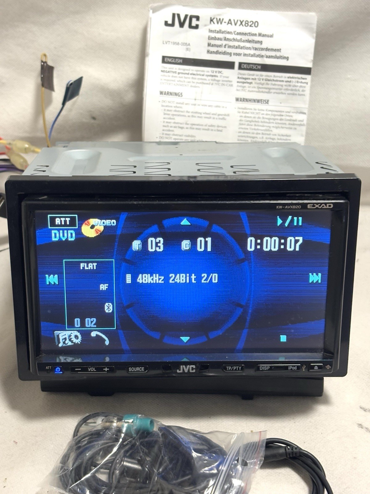 JVC EXAD KW-AVX820 DVD RECEIVER 7″ TOUCH SCREEN MONITOR BLUETOOTH MP3 USB REMOTE