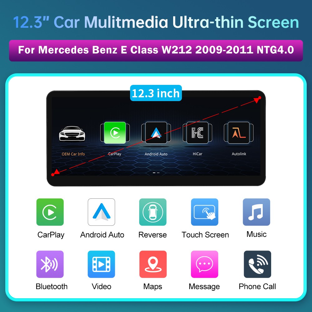 Ultra-thin 12.3”Wireless Carplay Touchscreen For Benz E Class W212 2009-2016