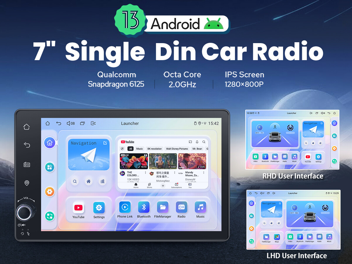 Android 12 JOYING CarPlay 1280*800P 7 inch Single Din Car Bluetooth Stereo Radio
