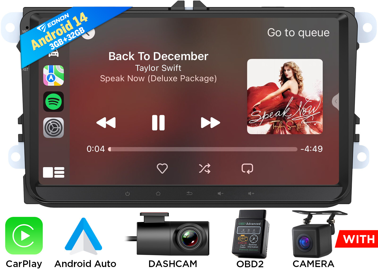 For VW GOLF MK5 MK6 Car GPS Stereo Radio Android Auto 14 3+32G Navi GPS WIFI OBD