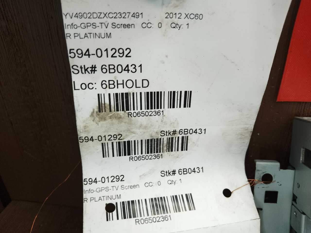 2011 2012 2013 VOLVO XC60 RADIO DASH DISPLAY SCREEN 7” 31357018
