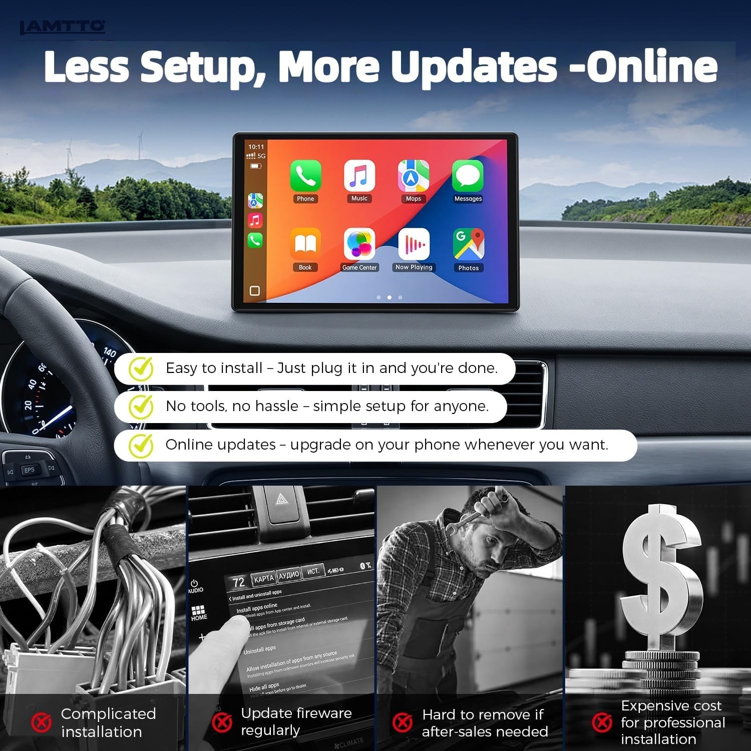 Portable 11″ Car Stereo Radio Wireless Apple Carplay/Android Auto Touch Screen