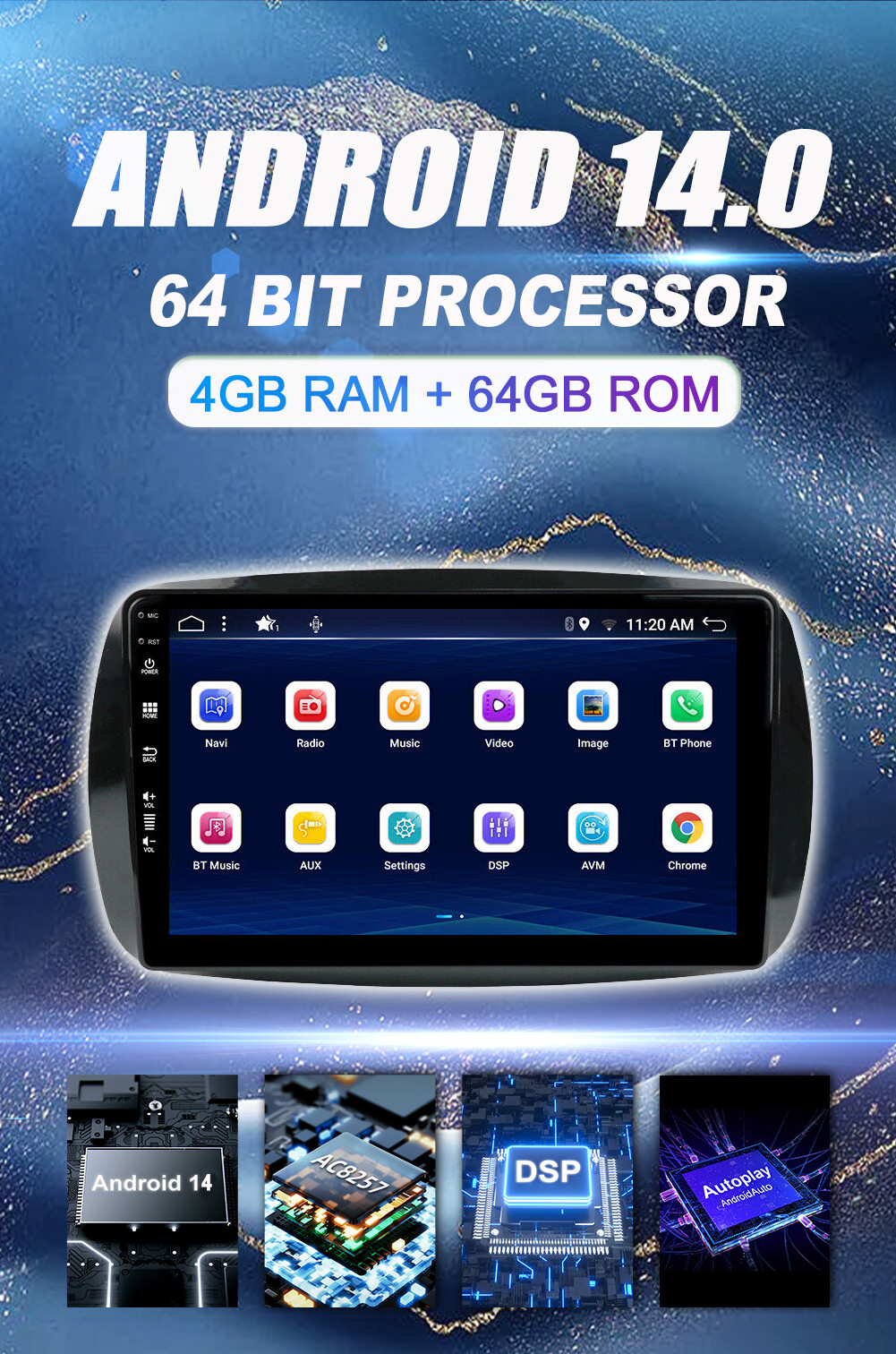 4GB+64GB For Mercedes-Benz Smart Fortwo Car Stereo Radio GPS Android 14 Car Play